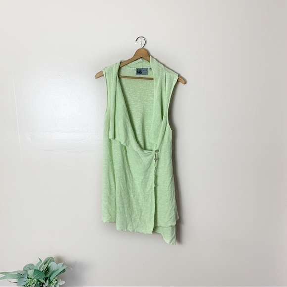 [Habitat Clothes] Light Green Linen Blend Button Sweater Vest Lagenlook - Picture 1 of 8